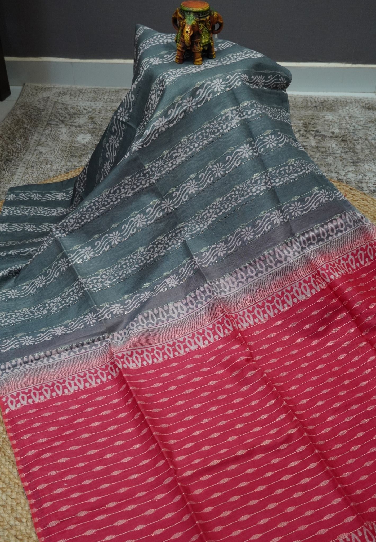Bhagalpur Cotton Saree-Grey