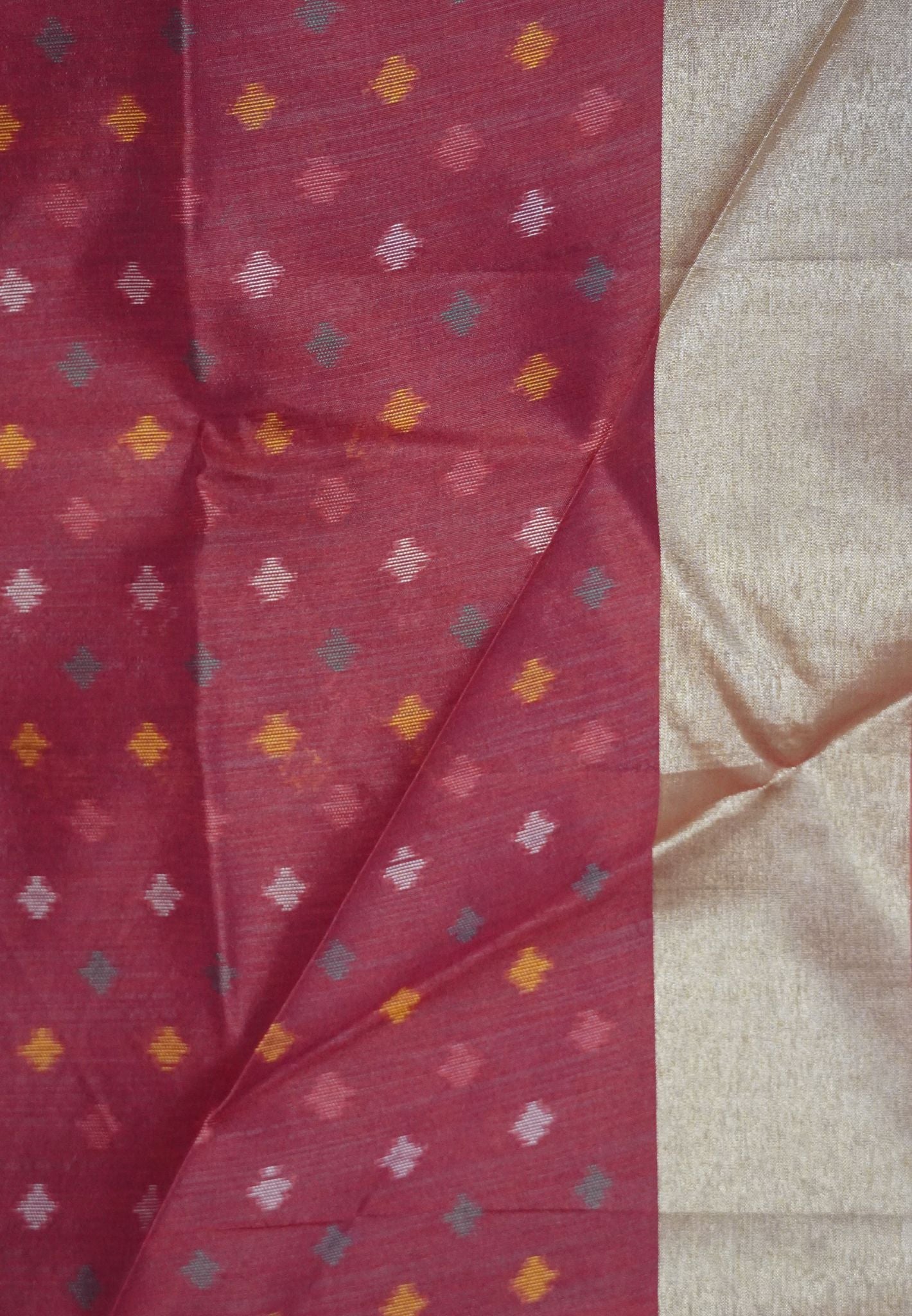 Raw Silk Saree - Red with Patola Print
