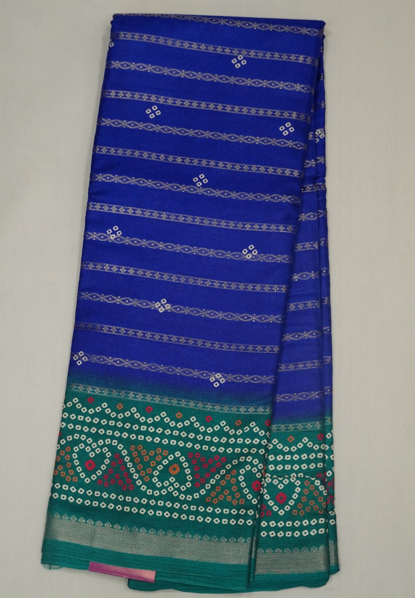 Dola Silk Saree-Ink Blue with Bandhini Print
