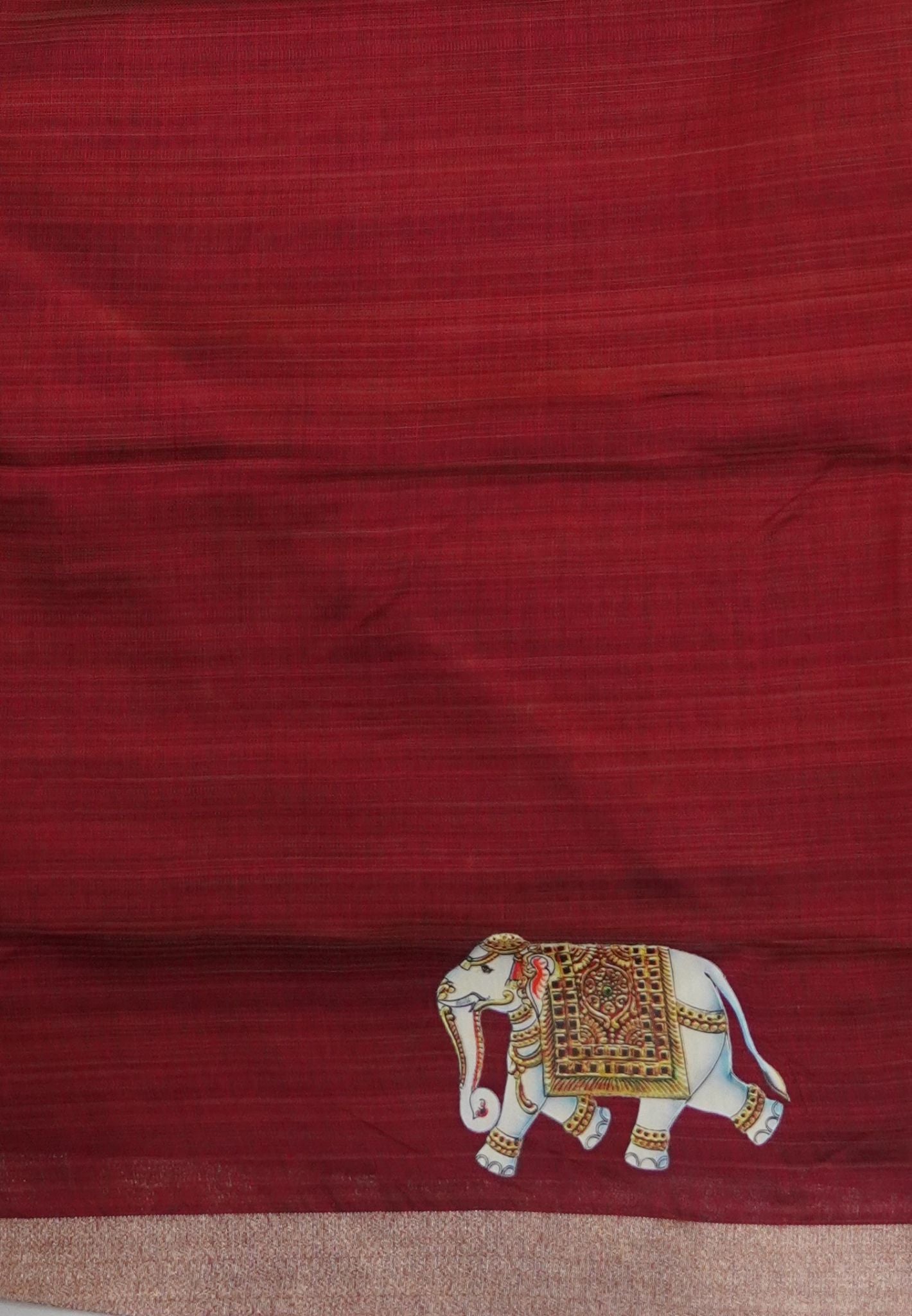 Cora Linen Saree- Pale Golden Yellow with Thanjur Print