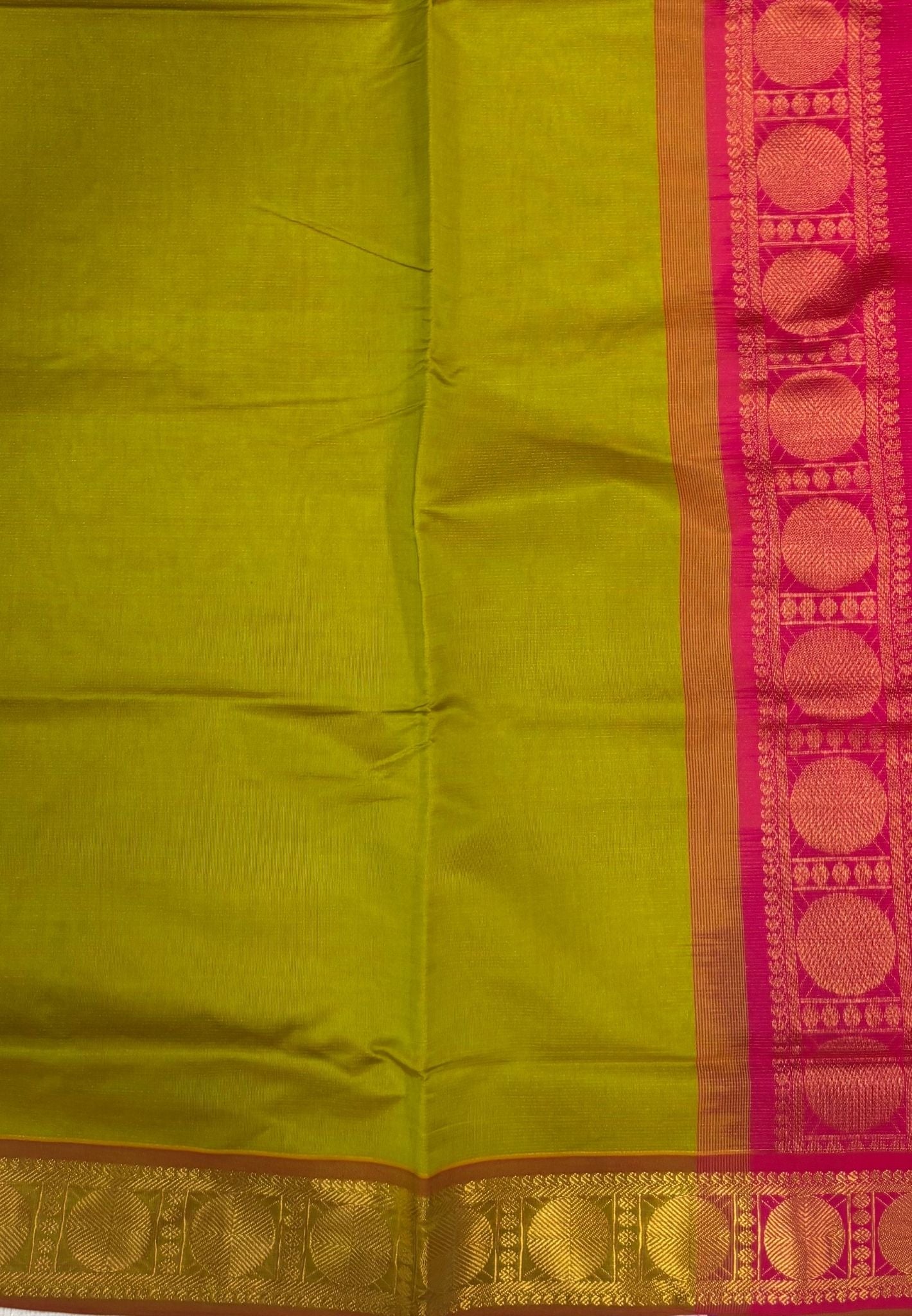 Silk Cotton Saree- Flourscent Green with Contrast Border in Vairaoosi