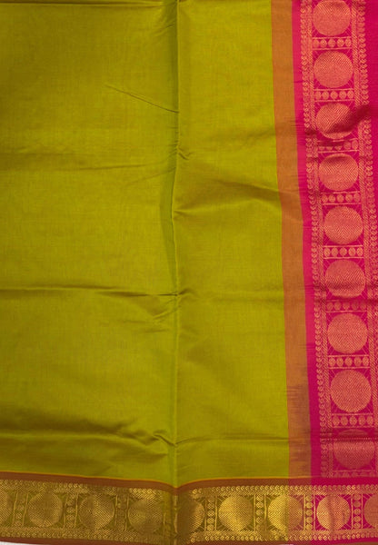 Silk Cotton Saree- Flourscent Green with Contrast Border in Vairaoosi
