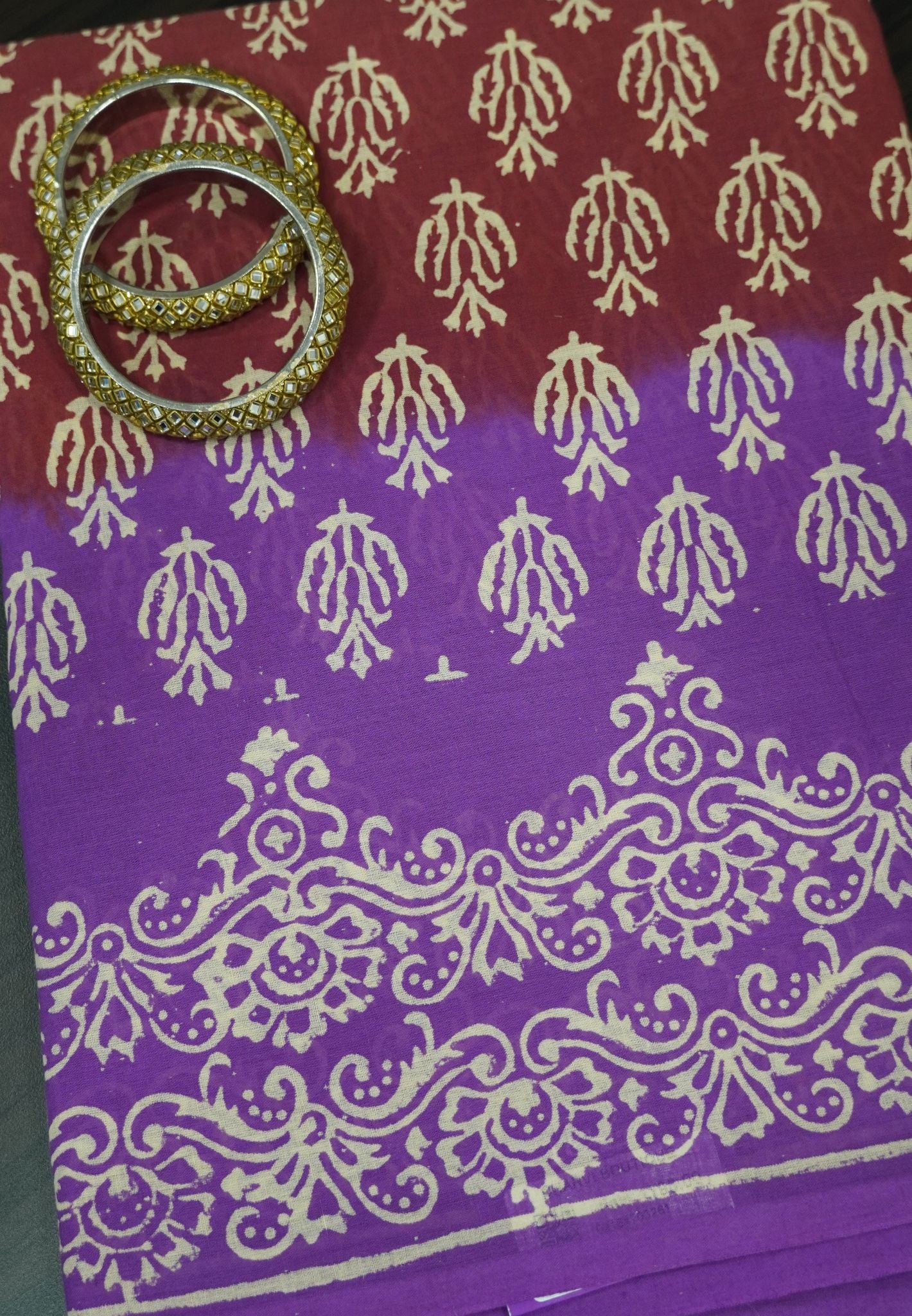 Mul Mul Cotton Saree- Brick Red-Magenta