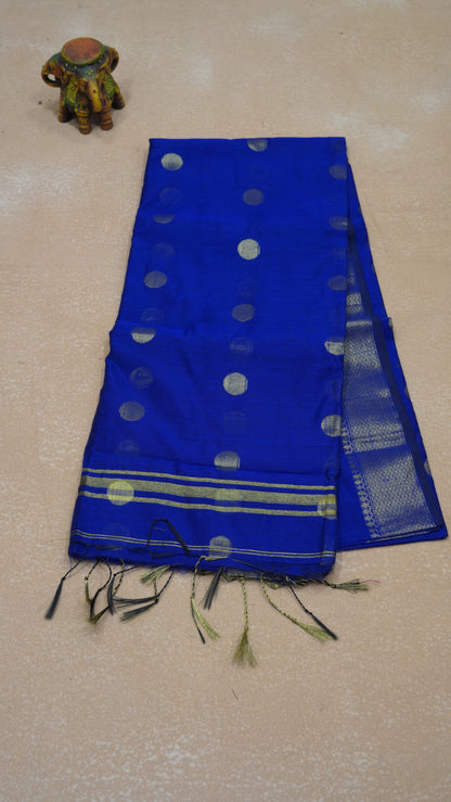Maheswari Cotton Saree Round Butta-Blue