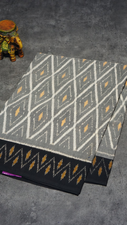 Pochampally Cotton double Ikkat Saree Grey - White