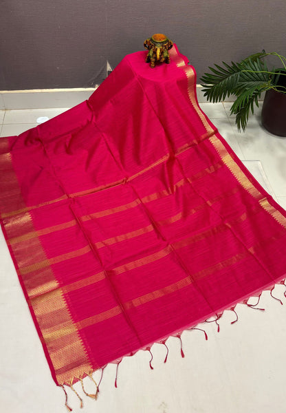 Handloom Cotton Saree-Candy Pink In Zigzag Zari Border