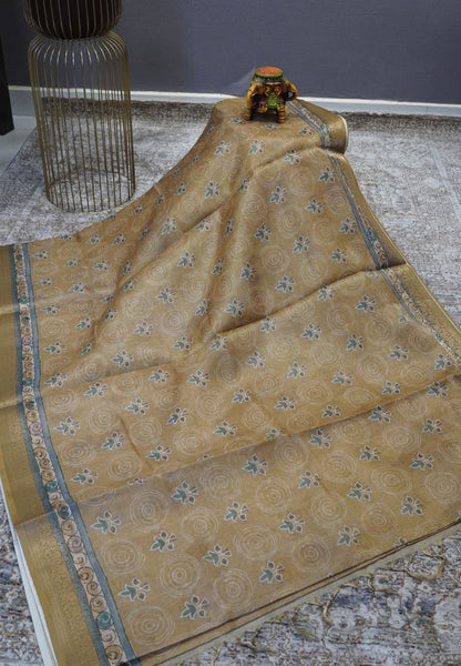 Tissue Kota Saree-Mehndi