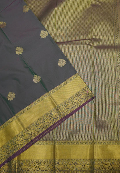 Budget Kanchipuram Saree-Green in Idol Buttas