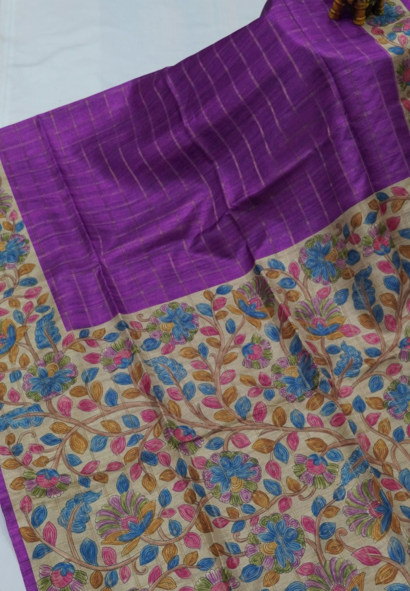 Semi Tussar Saree-Dark Purple