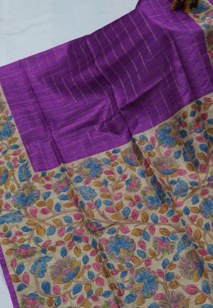 Semi Tussar Saree-Dark Purple