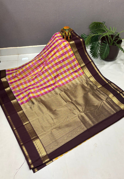 Budget Kanchipuram Saree-Cream with Contrast Border