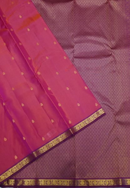 Pure Kanchipuram Silk Saree-Mittai Pink with Small Border