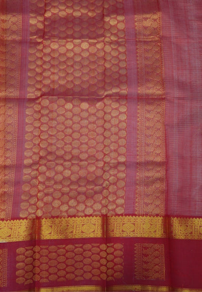Pure Silk Cotton Saree-Beige in Golden Zari Checks with Contrast Border