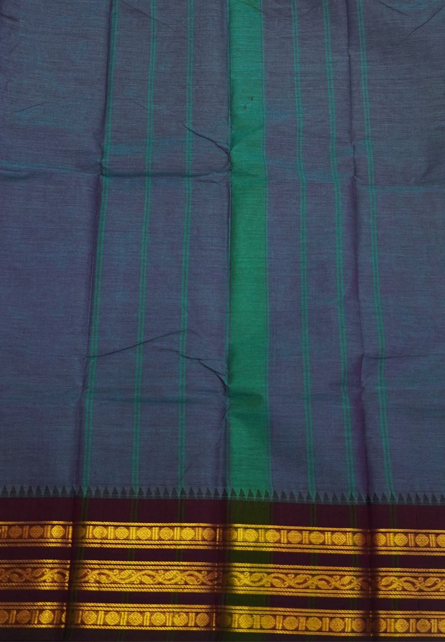 Chettinadu Cotton Saree-Blue with Contrast Zari Varisapet Border