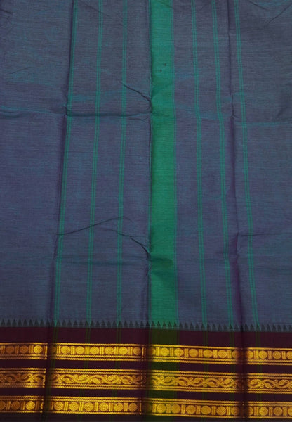 Chettinadu Cotton Saree-Blue with Contrast Zari Varisapet Border
