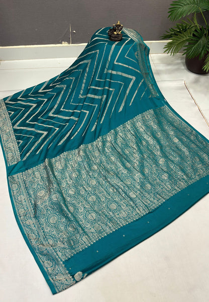 Chinon Silk Saree-Ramar Green with Antique Floral Border