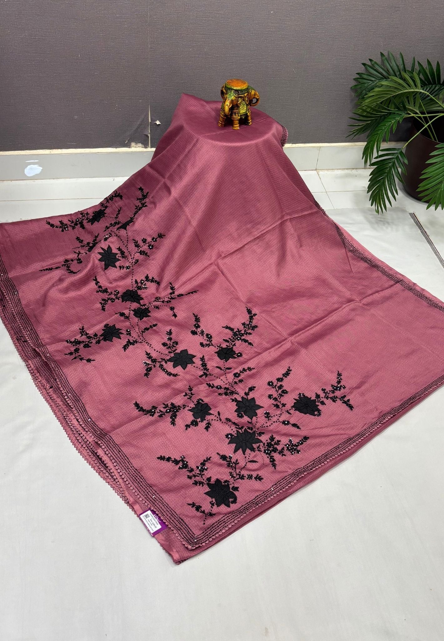 Kota Saree-Muted Wine with Floral Embroidery