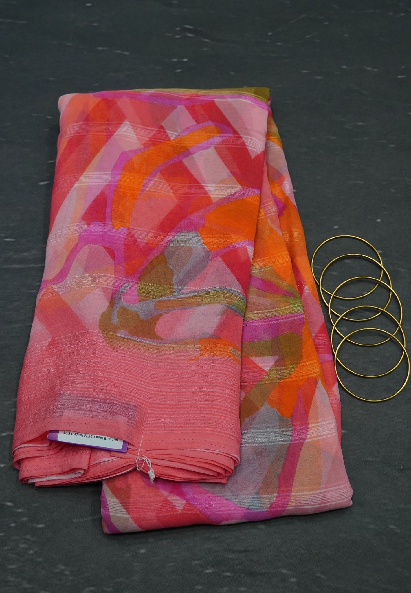 Chiffon Saree - Peach Pink