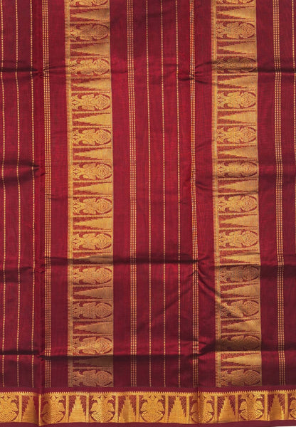 Silk Cotton Saree–Teal Green-Maroon in Mini Buttas with Contrast Border