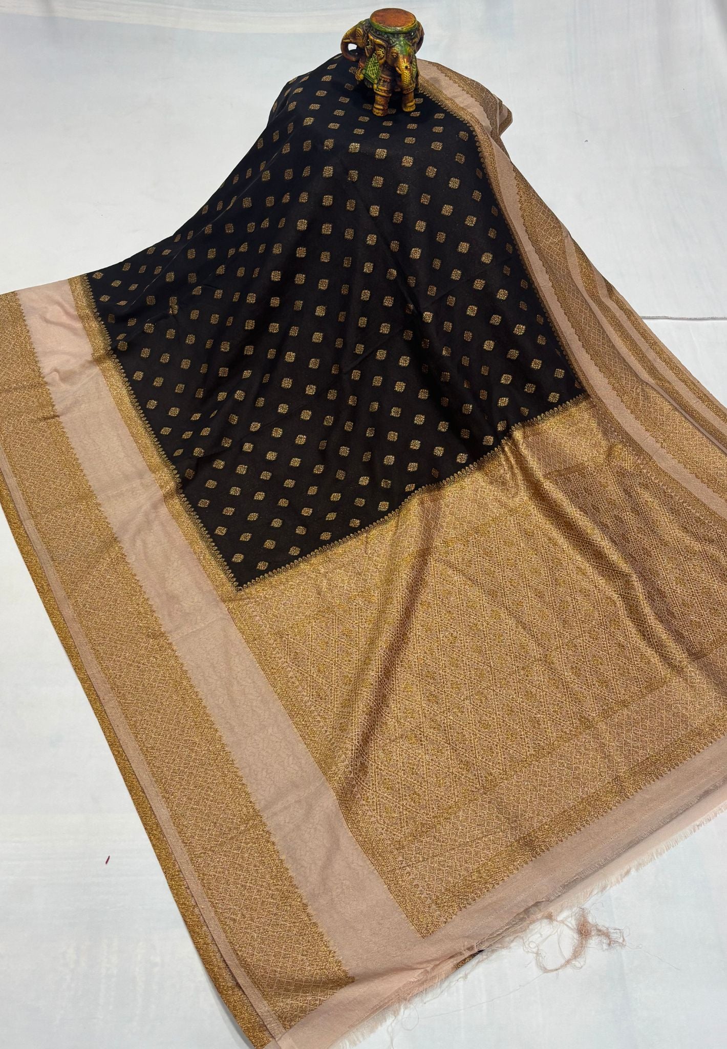 Banarasi Crepe Saree-Dark Brown in Mini Zari Butta with Retepet Border