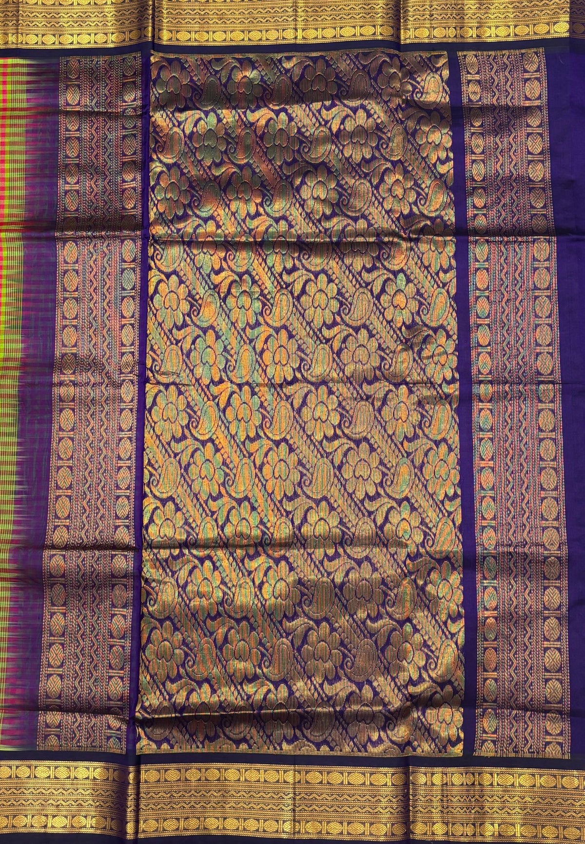 Pure Silk Cotton Saree-Olive Green In Kalyani Zari With Contrast Border