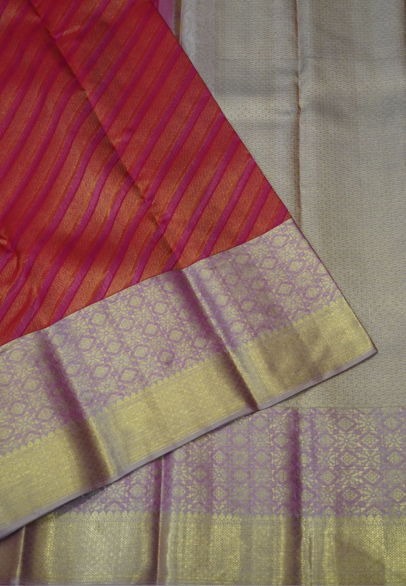 Pure Kanchipuram Silk Saree- Red with Baby Pink Border