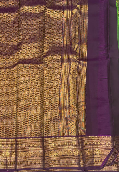 Pure Kanchipuram Silk Saree-Green with Contrast Border