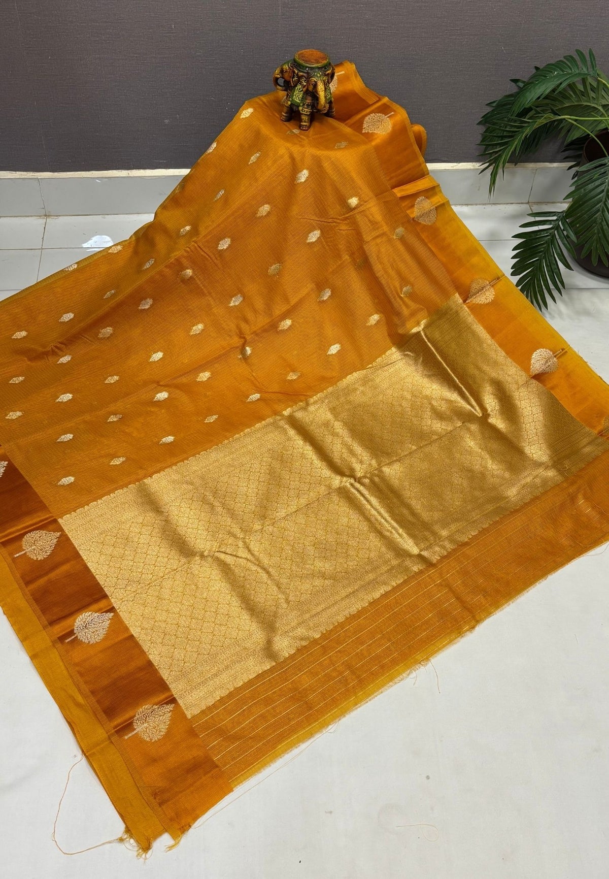 Art Silk Kota Saree-Mustard In Geometric Zari Brocade Border