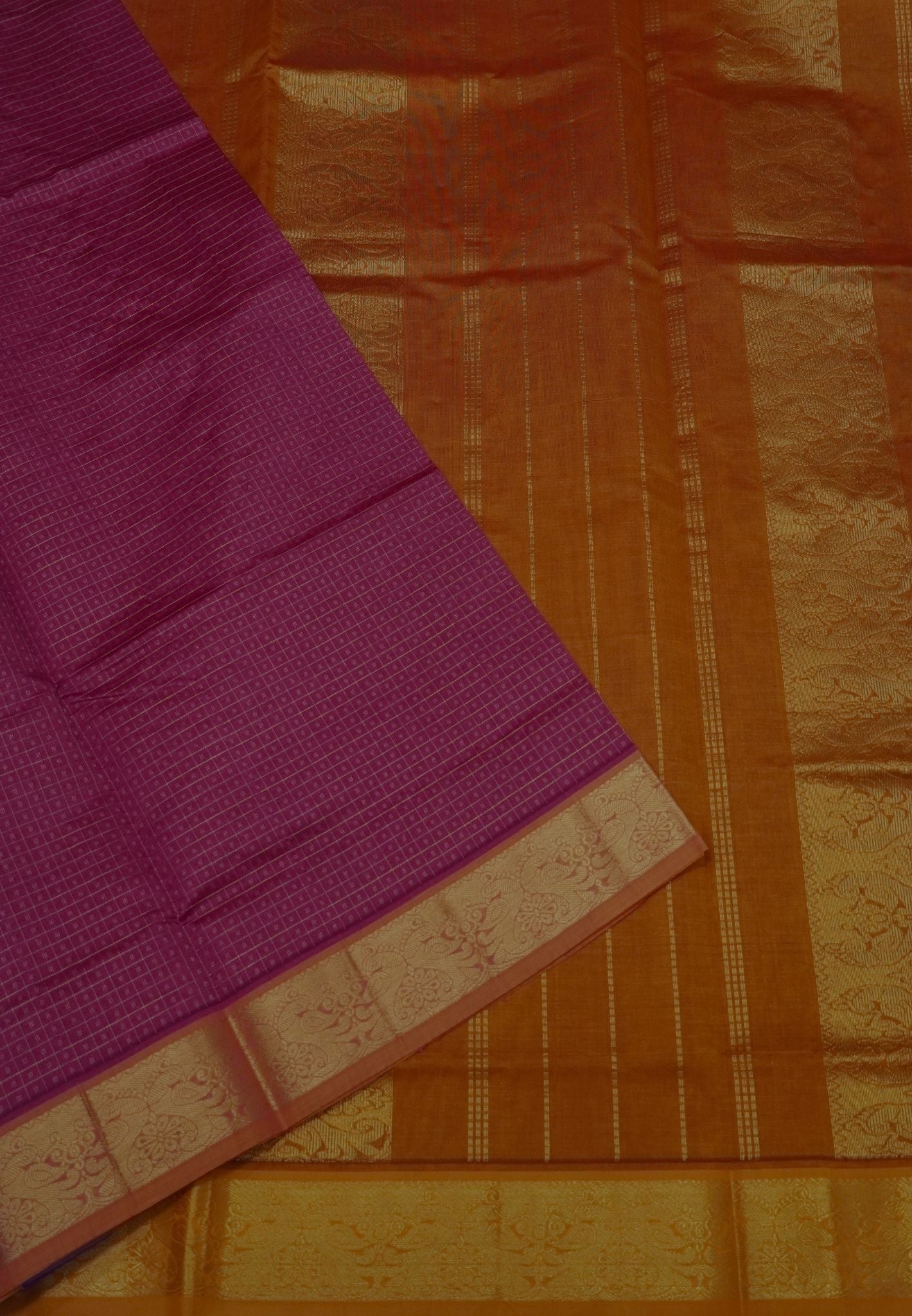 Pure Silk Cotton Saree-Pastel Pink-Turmeric Yellow Zari Emboss With Contrast Border