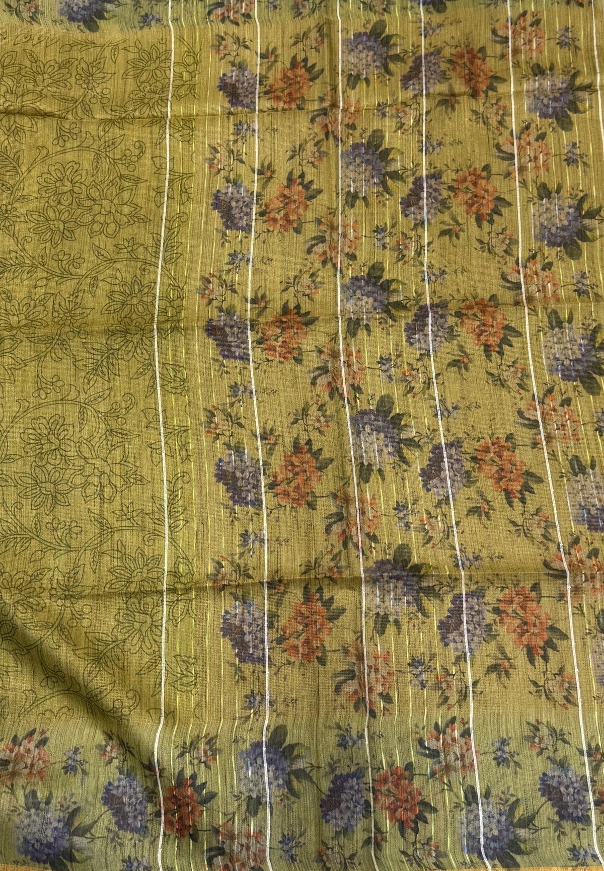 Tissue Tussar Saree-Green Hydrang Border