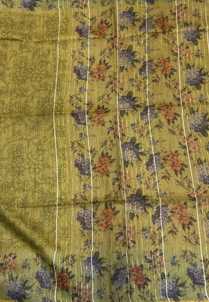 Tissue Tussar Saree-Green Hydrang Border