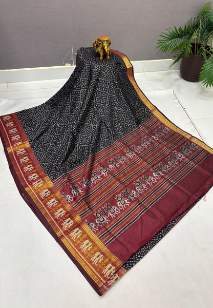 Semi Patola Saree –Black in Bandhini Pattern