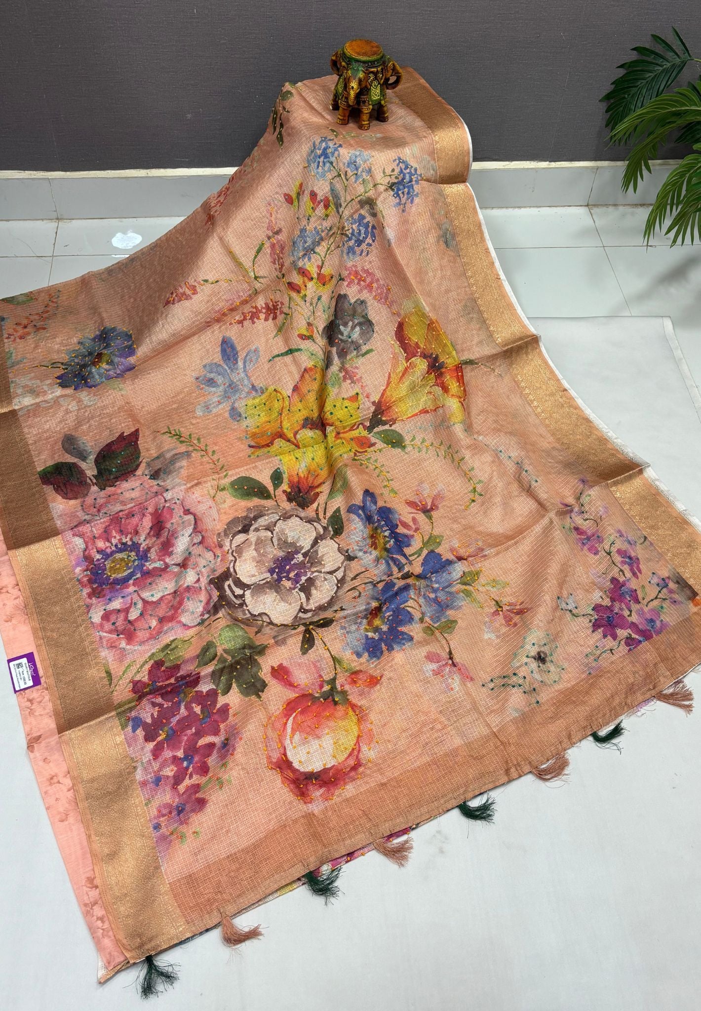 Kota Saree-Lite Pale Orange In French Knot Floral Border