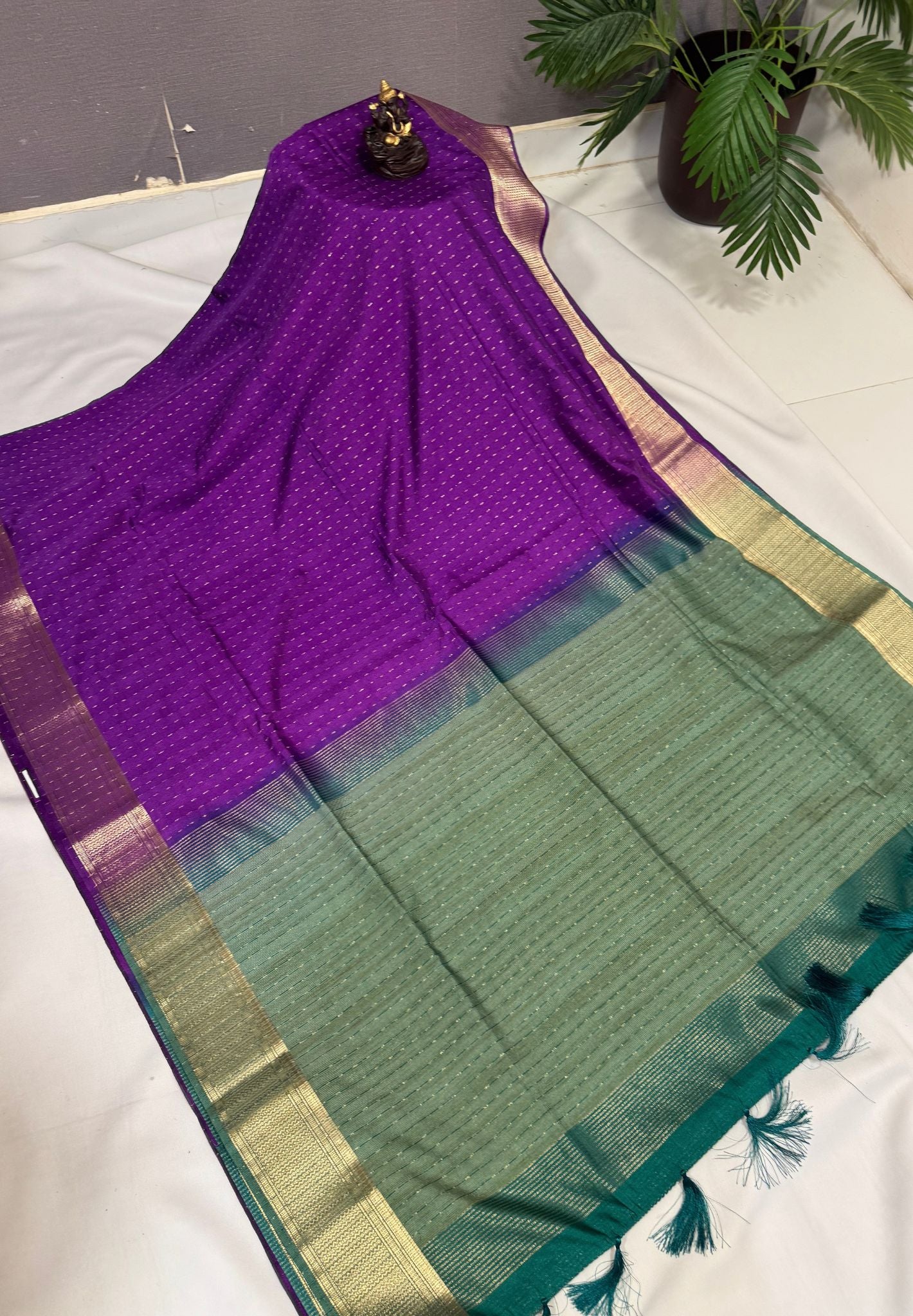 Semi Tussar Saree-Violet with Zari Lines