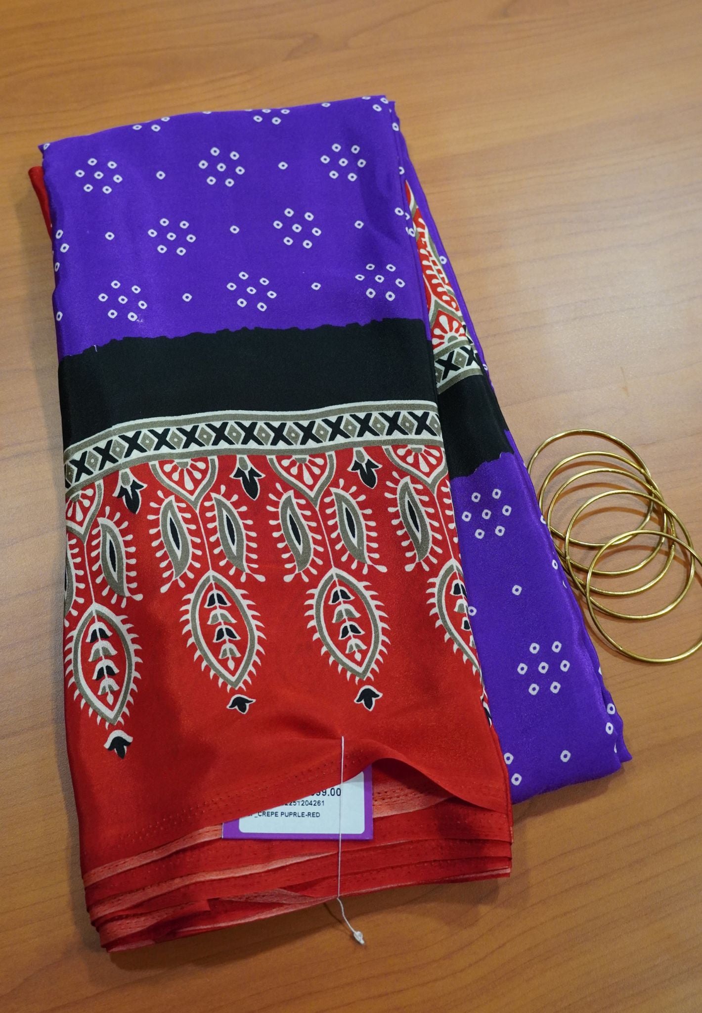Crepe Saree - Purple - Red