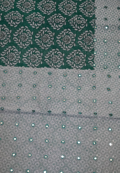 Supernet Kota Cotton Saree-Green with Mirror Work