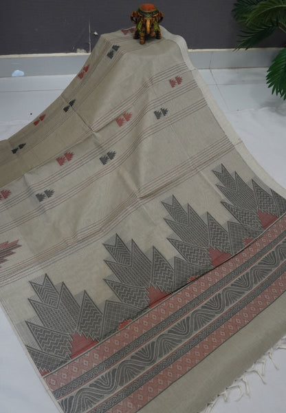 Cotton Saree-Beige in Thread Work