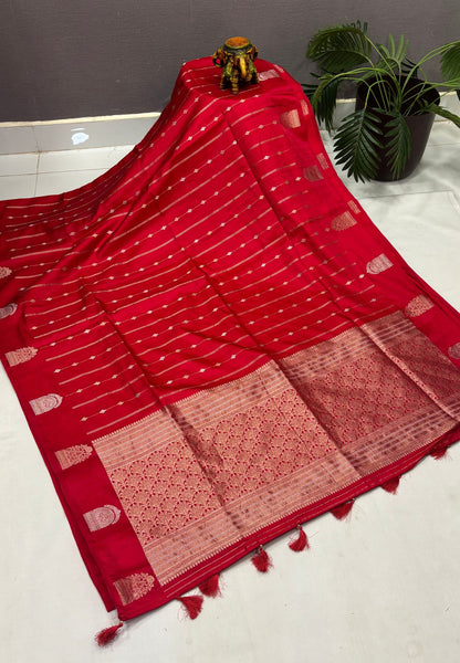 Gaji Silk Saree-Red with Jumka Zari Butta