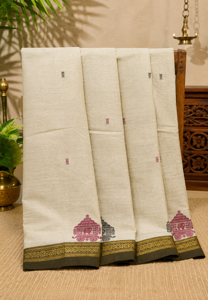 Chettinad Cotton Saree–Cream White with Ther Border