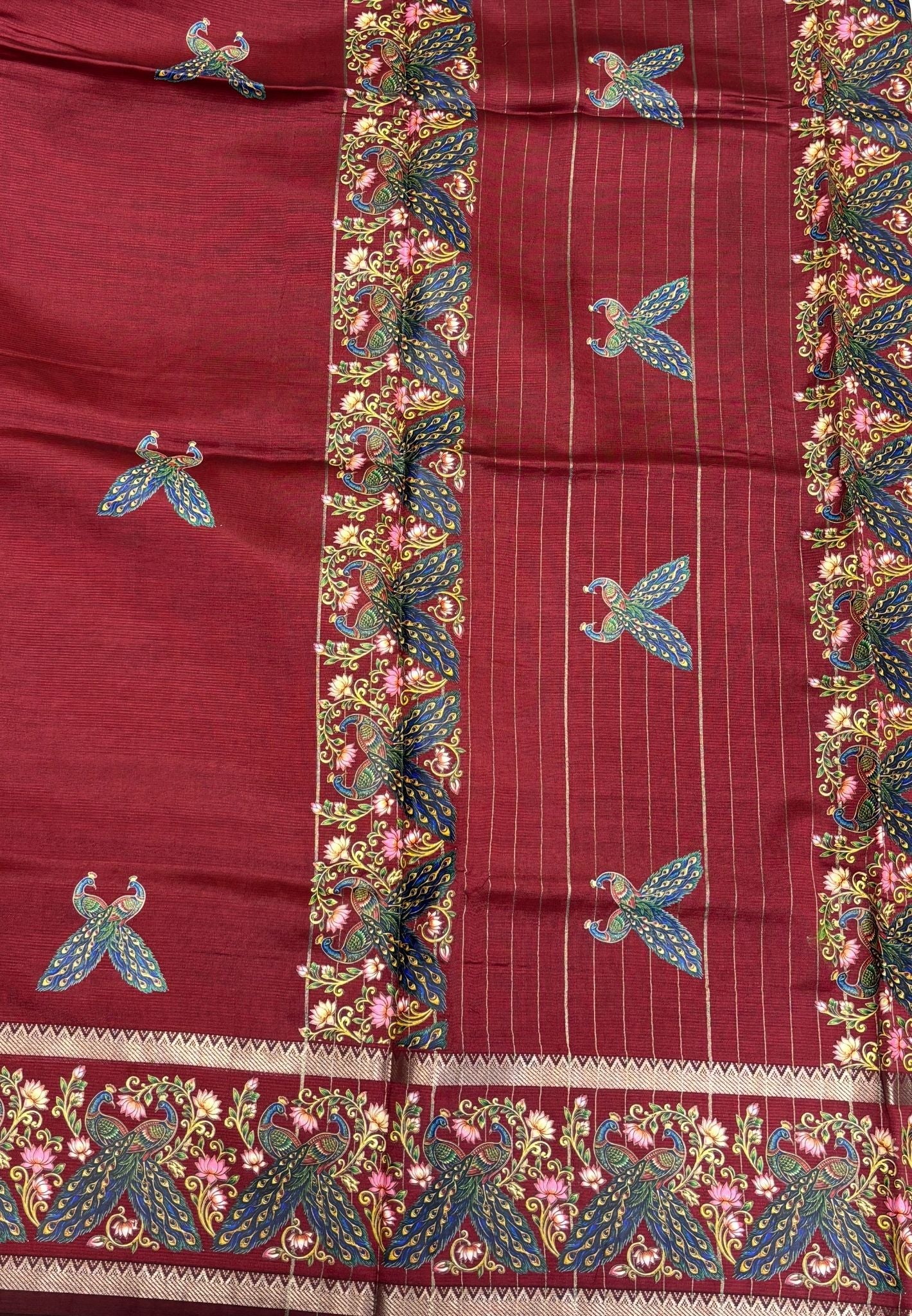 Pure Mangalgiri Silk Saree-Maroon Rettapet with Tanjore Print