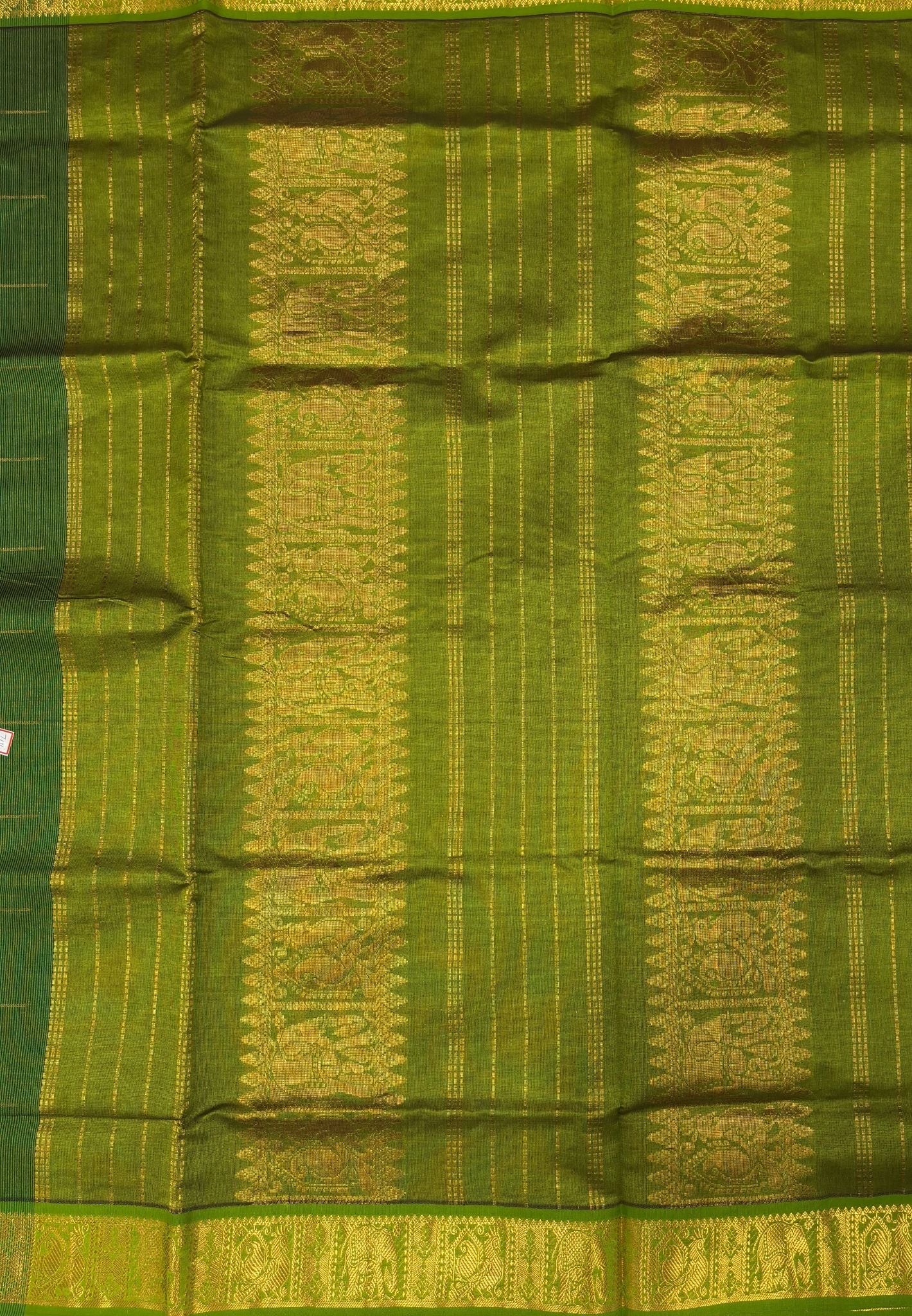 Silk Cotton Saree-Grass Green with Annapakshi Butta and Border