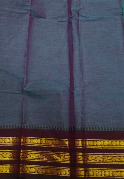 Chettinadu Cotton Saree-Blue with Contrast Zari Varisapet Border