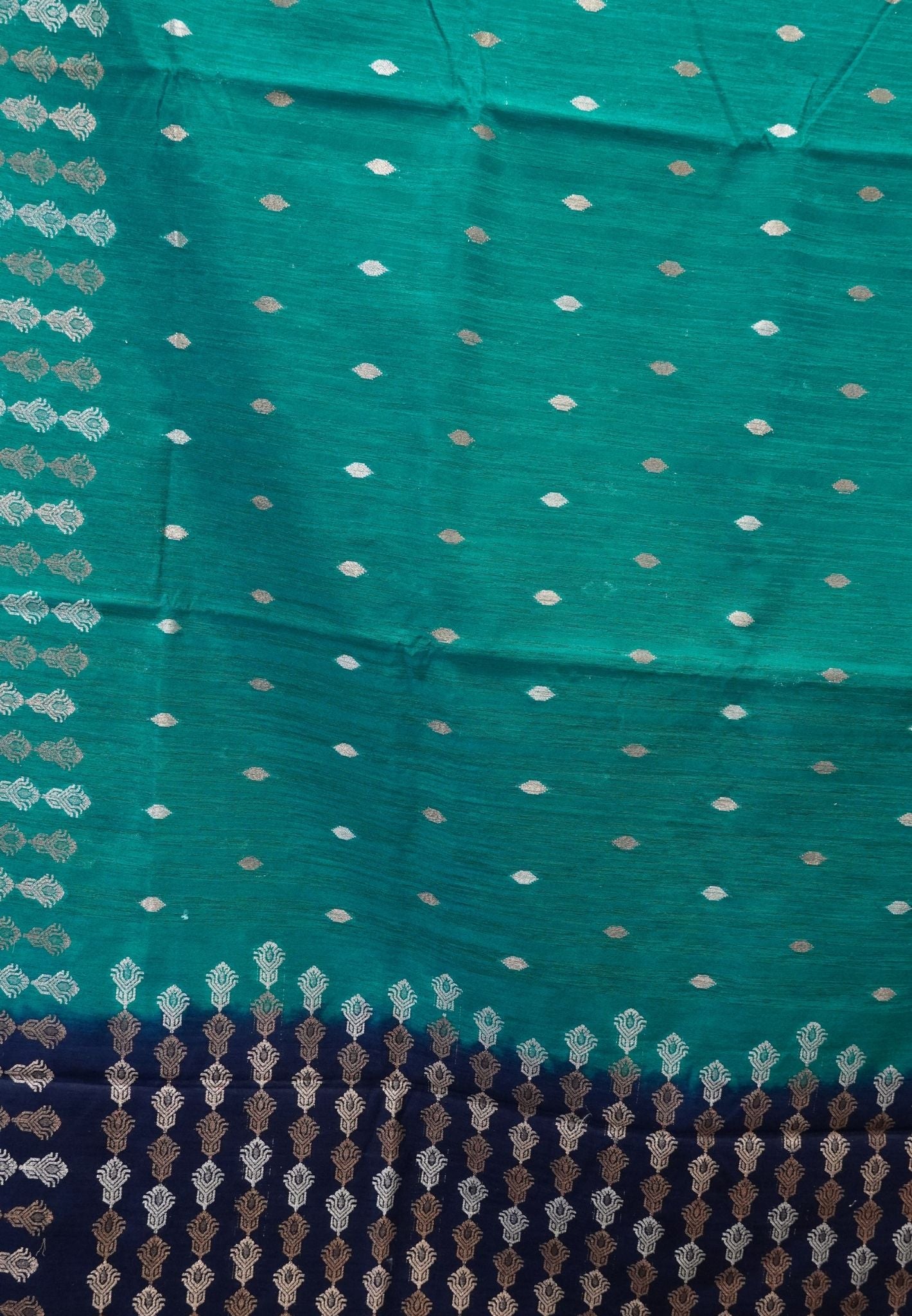 Semi  Tussar Saree - Teal Dk Green