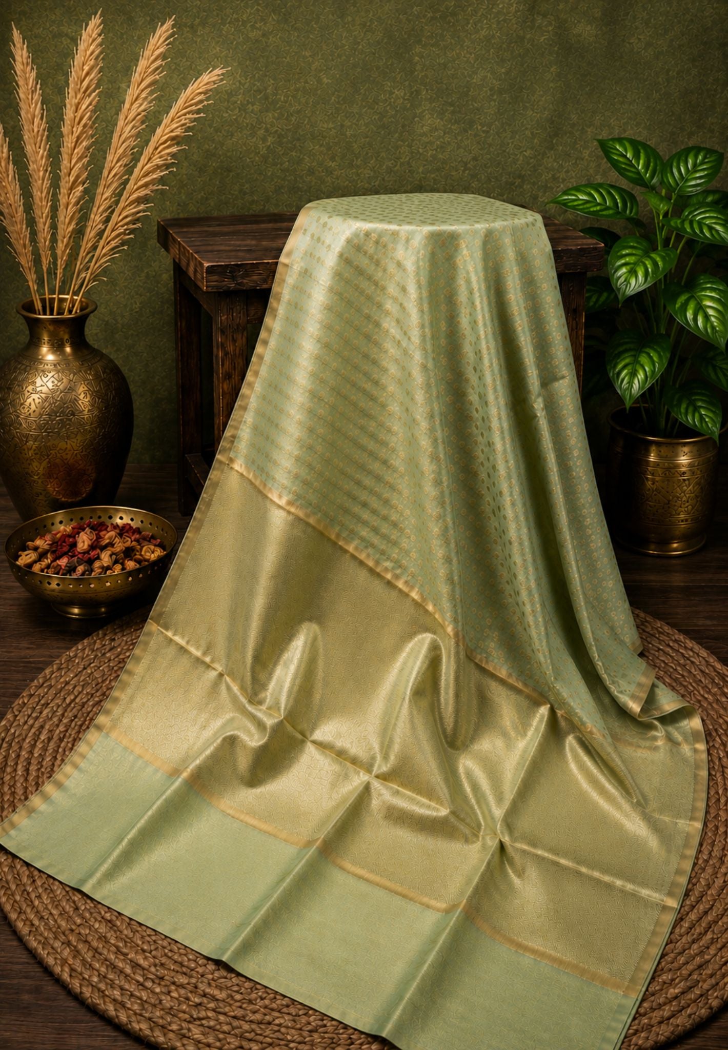 Tissue Silk Saree-Pista Green
