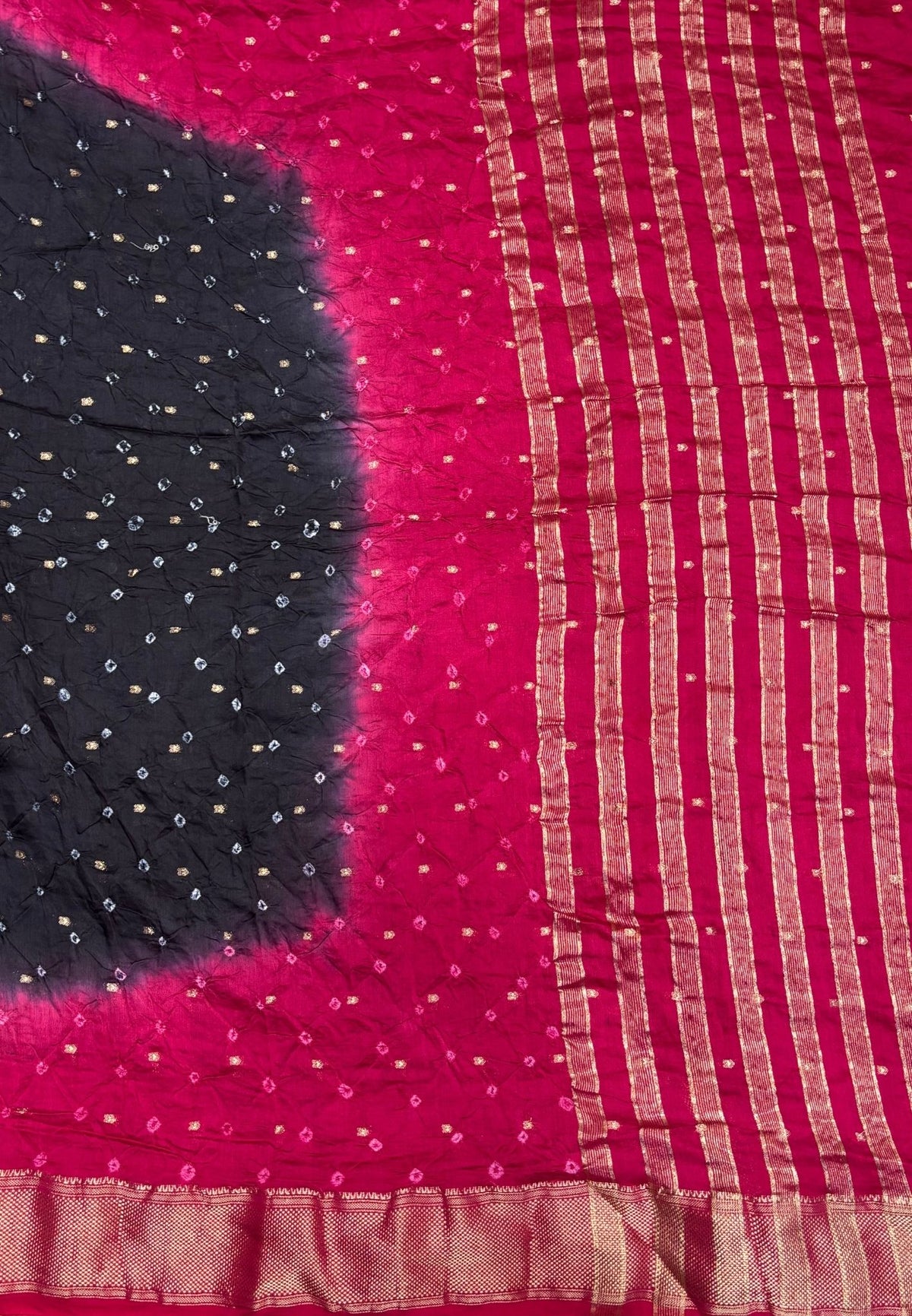 Banarasi Bandeji Saree-Black in Horizontal Stripe Zari with Contrast Border