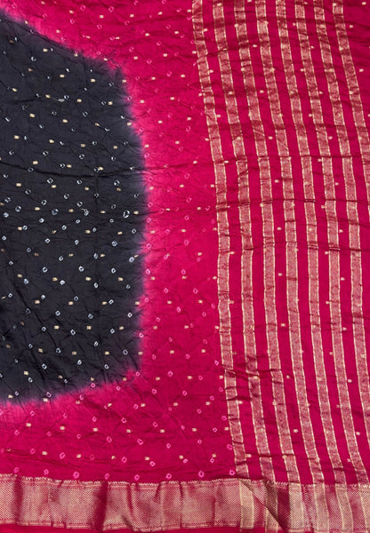 Banarasi Bandeji Saree-Black in Horizontal Stripe Zari with Contrast Border