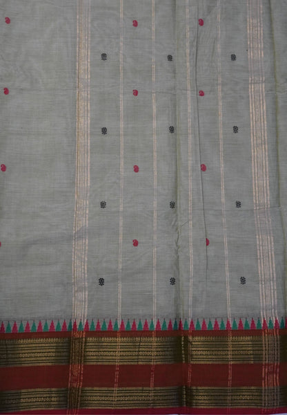 Chettinadu Cotton Saree-Elachi Green with Contrast Brick Red Border