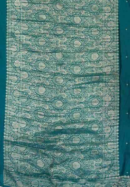 Chinon Silk Saree-Ramar Green with Antique Floral Border