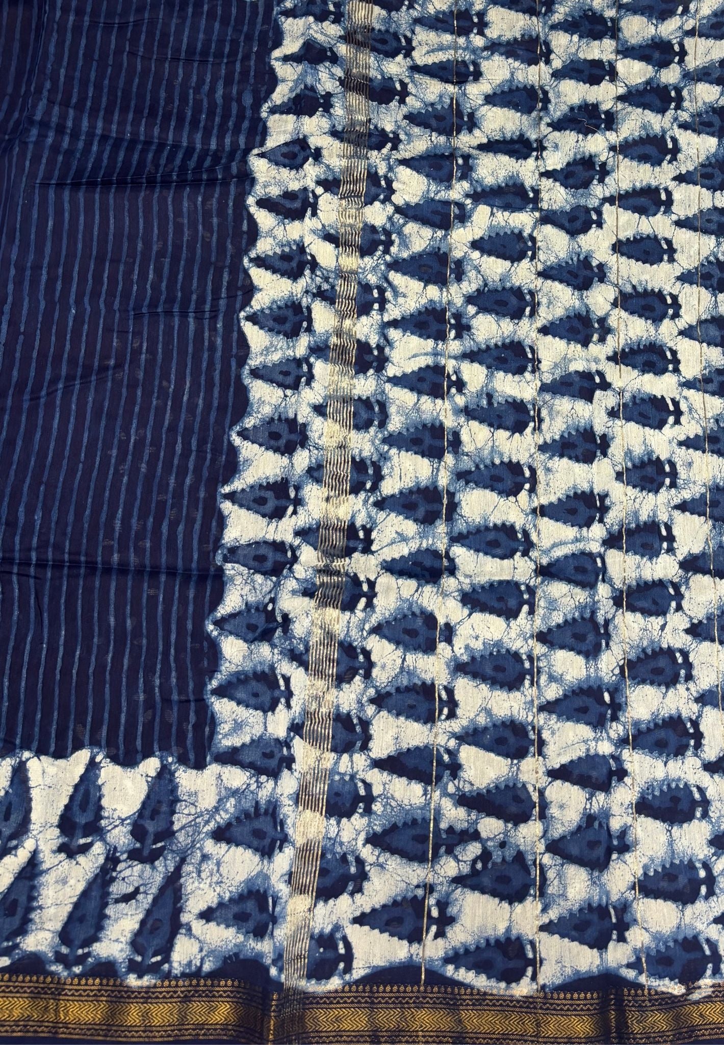 Pure Maheshwari Silk Cotton Saree-Navy Blue