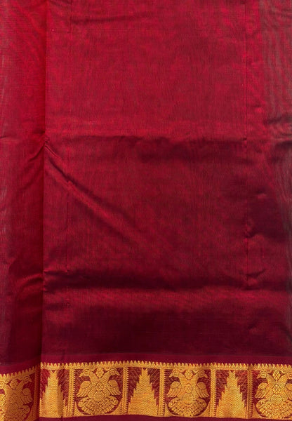 Silk Cotton Saree–Teal Green-Maroon in Mini Buttas with Contrast Border
